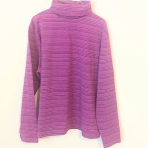 St. Johns Bay Purple Pink Stripe Turtleneck Sweater Fall Winter Size Large